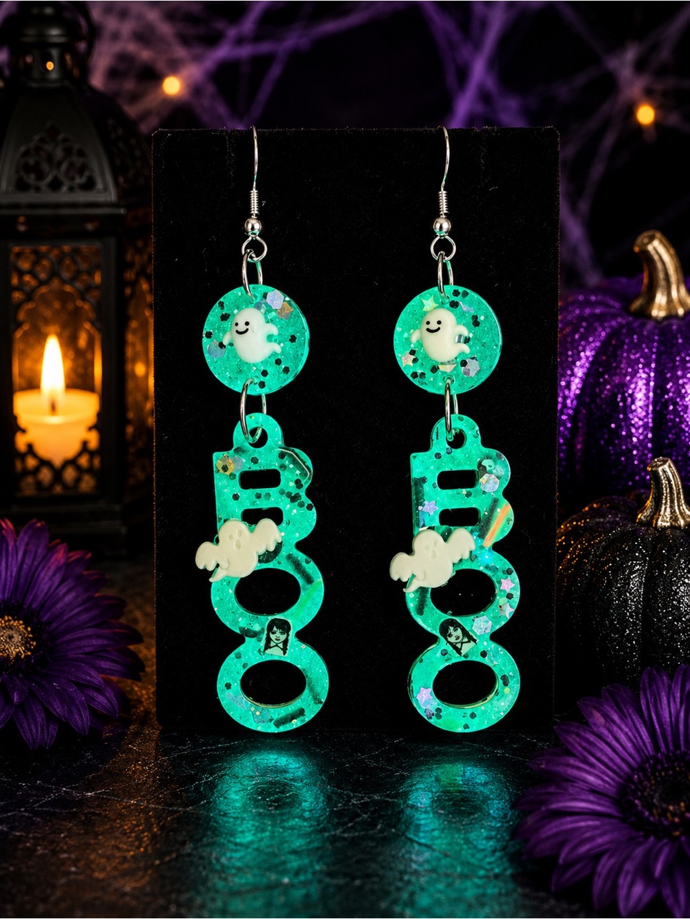 Handmade Glow in the Dark 'BOO' Ghost Drop Earrings - Women Jewelry